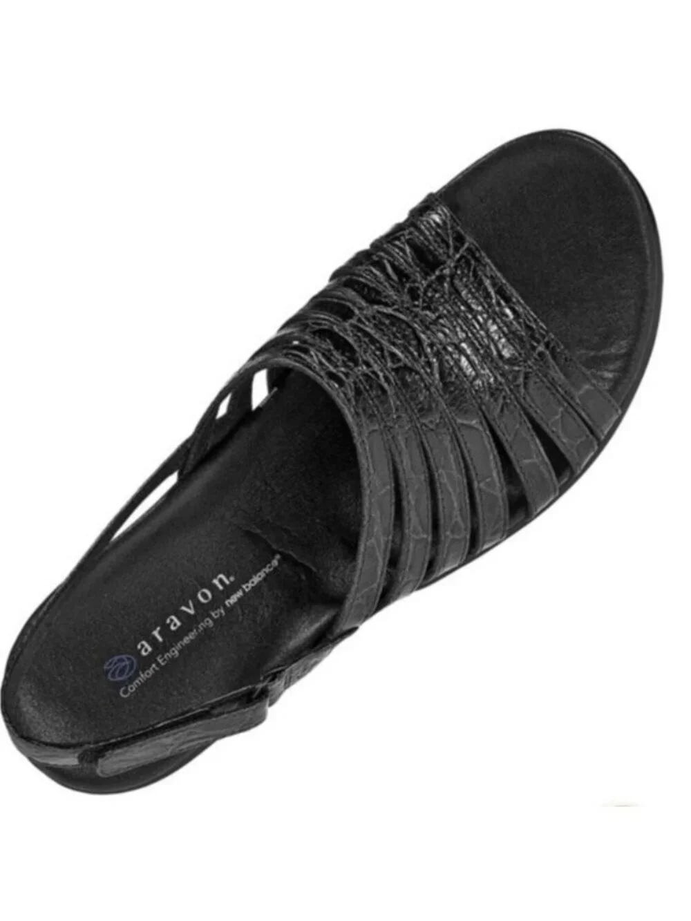 Aravon Queenie New Balance Strappy Slingback Leather Sandals Black Womans 11AA